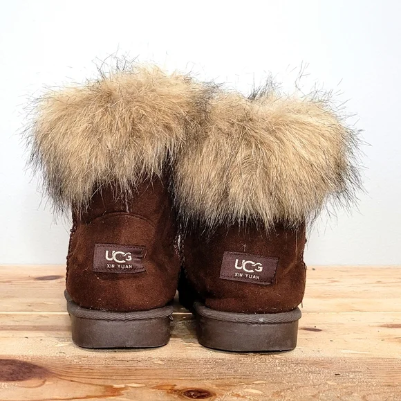 UCG XIN YUAN Brown Faux Fur Lined Boots Women's Pull On Fur Tops Cuffs Size 40 - Picture 3 of 9